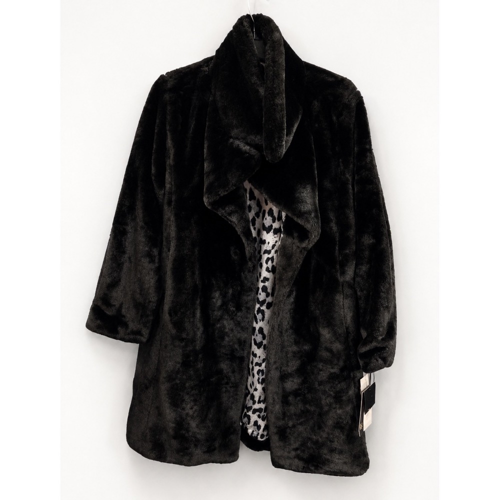 Badgley Mischka Faux Fur Coat Women Medium Black New Leopard Lining 66765